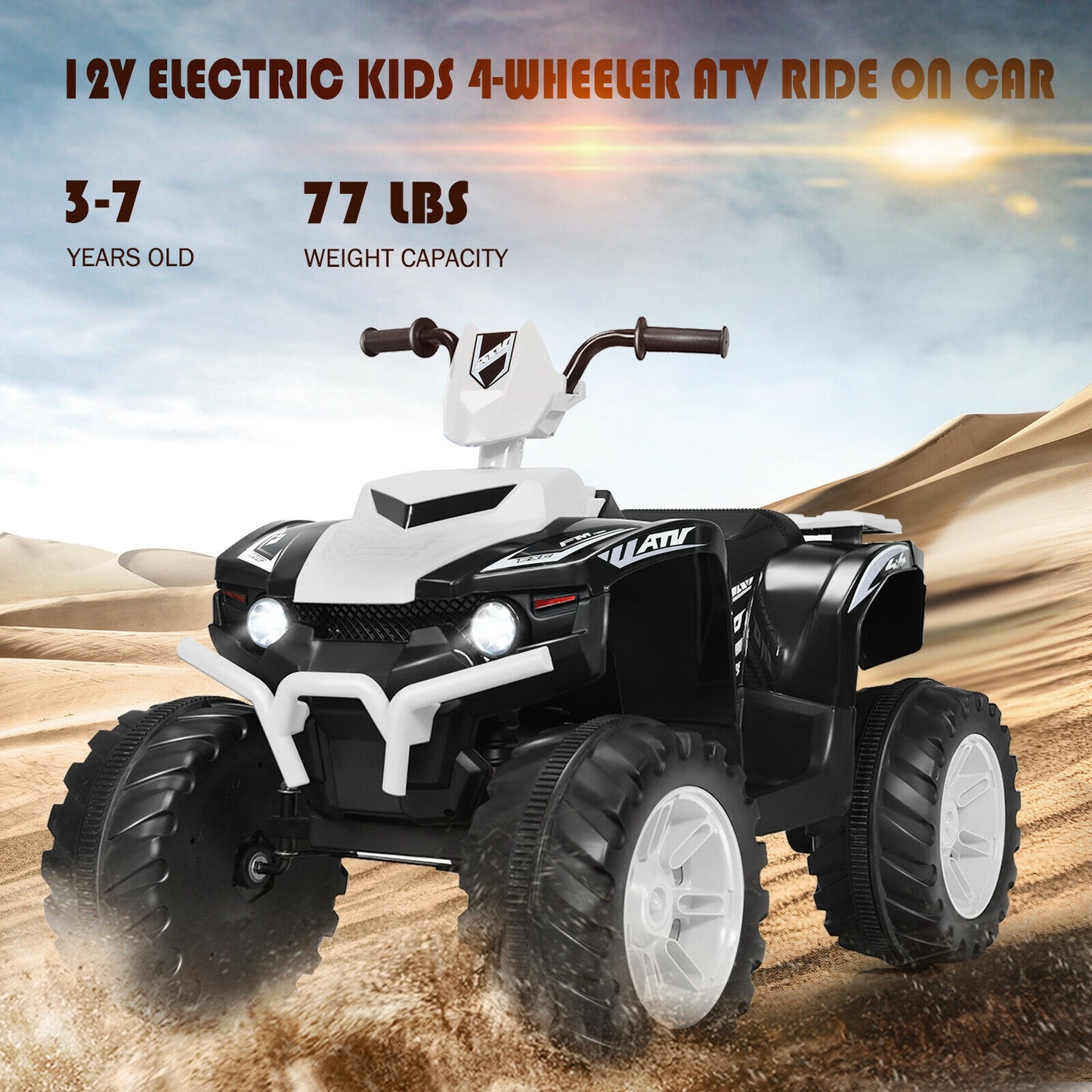 12V Kids Ride On ATV, LED Lights, Treaded Tires, White Powered Ride On Toys at Gallery Canada