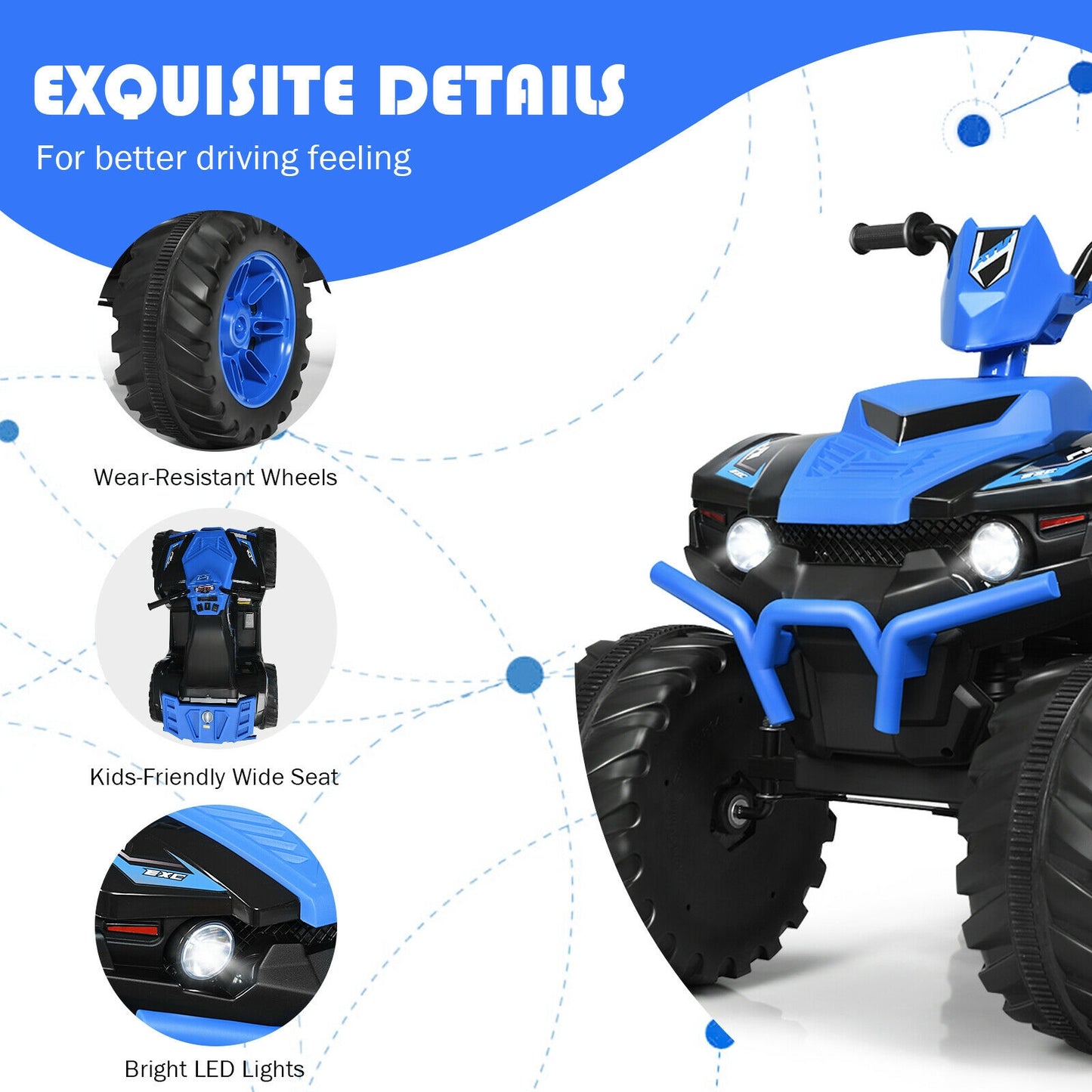 Kids Ride On ATV, 12V, LED Lights, Treaded Tires, Navy Powered Ride On Toys at Gallery Canada