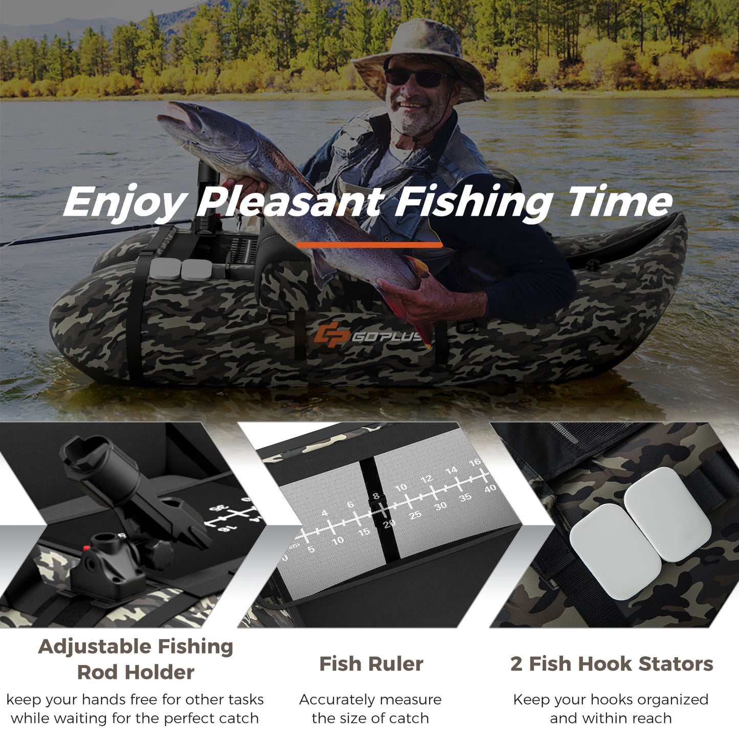 Inflatable Fishing Float With Adjustable Straps, Storage Pockets, Camouflage Surfing at Gallery Canada