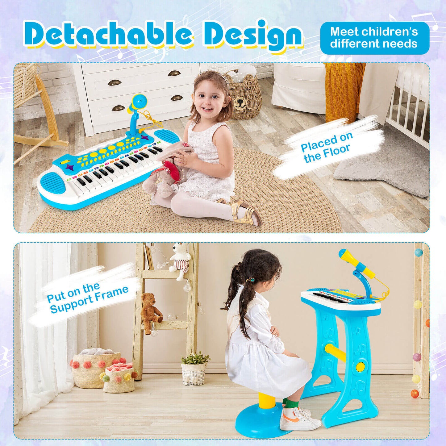 31-Key Kids Piano Keyboard Toy with Microphone and Multiple Sounds for Age 3+, Blue