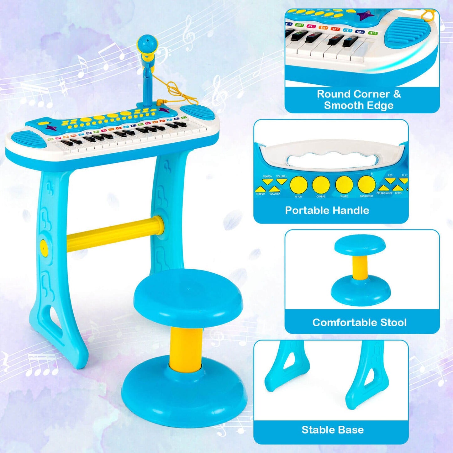 31-Key Kids Piano Keyboard Toy with Microphone and Multiple Sounds for Age 3+, Blue