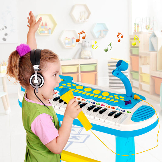 31-Key Kids Piano Keyboard Toy, With Microphone, Multiple Sounds, Blue