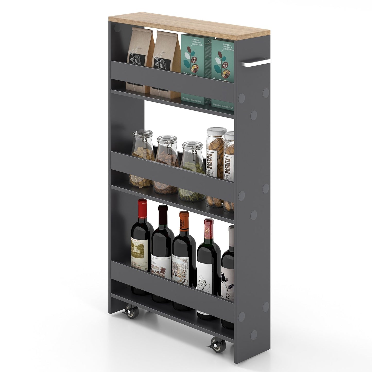 Rolling Kitchen Slim Storage Cart Mobile Shelving Organizer with Handle, Gray