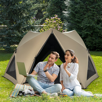 6-Sided Pop-up Family Tent with Rainfly  Skylight  3 Doors  3 Windows, Green