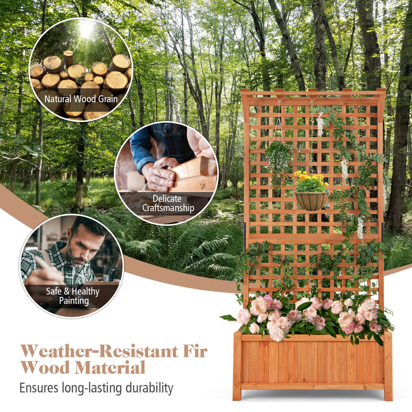 Raised Garden Bed With Trellis And Hanging Roof, Natural Raised Garden Beds at Gallery Canada