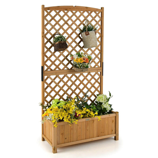 Planter Raised Bed with Trellis for Plant Flower Climbing, Natural
