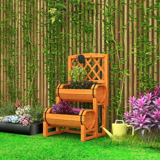 2-Tier Raised Garden Bed, 2 Cylindrical Planter Boxes, Trellis, Orange