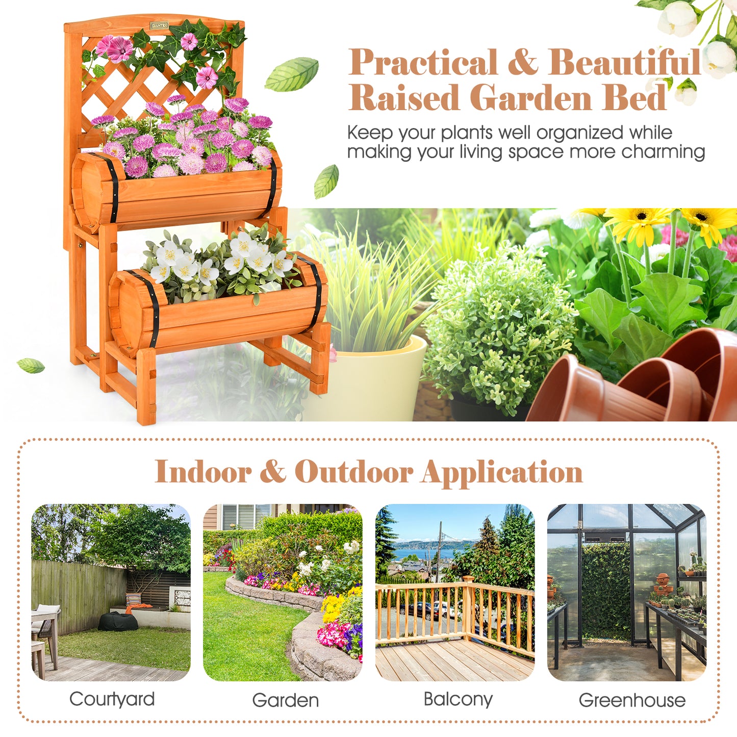 2-Tier Raised Garden Bed, 2 Cylindrical Planter Boxes, Trellis, Orange Raised Garden Beds at Gallery Canada