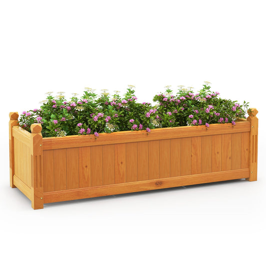 Wooden Rectangular Garden Bed with Drainage System, Natural