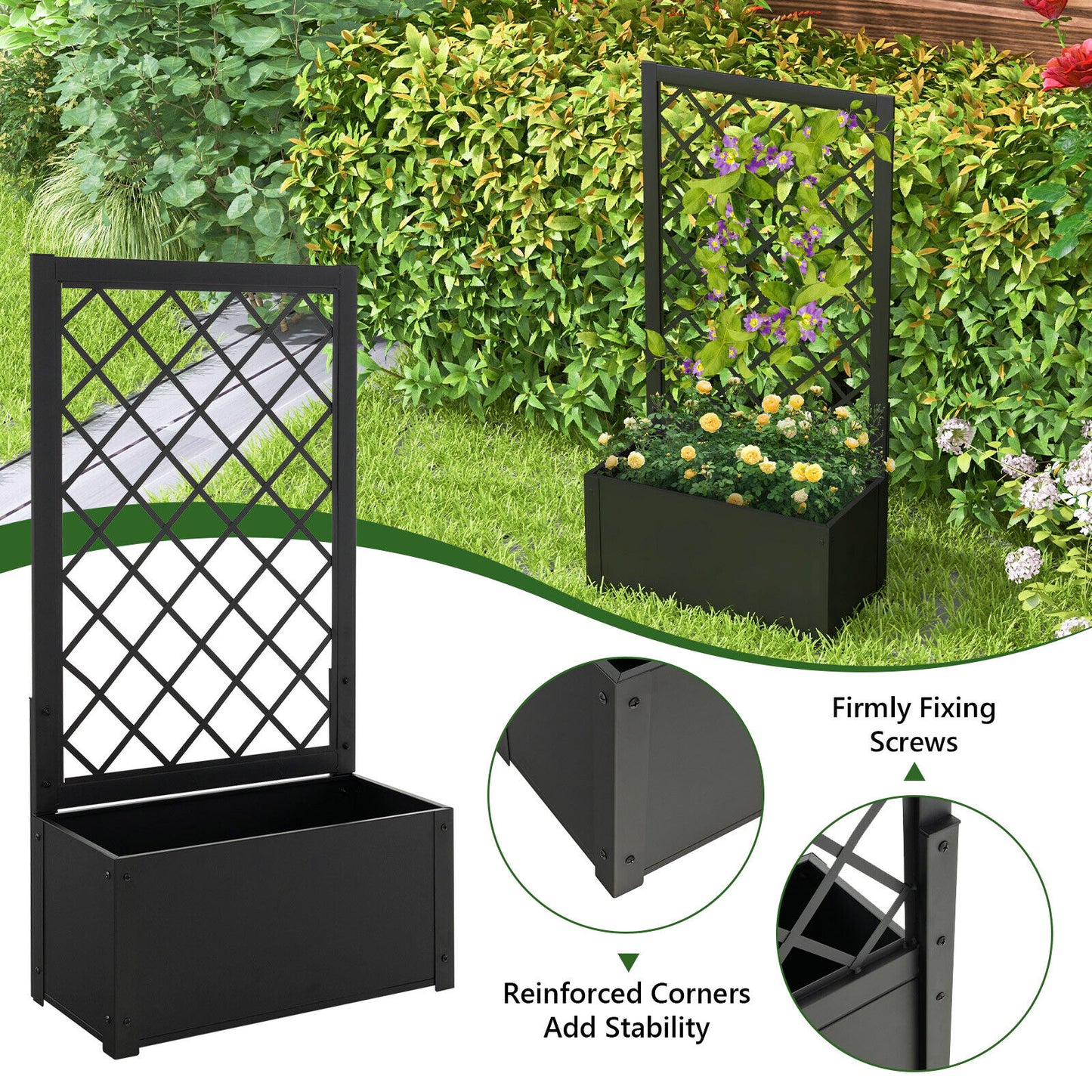 44 Inch Metal Raised Garden Bed With Trellis, Black Raised Garden Beds at Gallery Canada