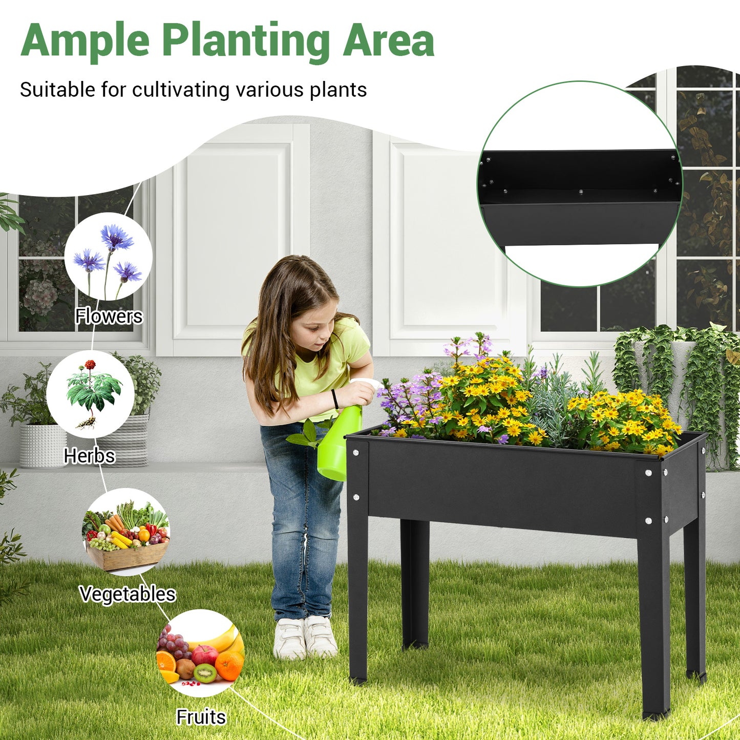 Metal Raised Garden Bed With Legs, Drainage, 24 x 11 x 18 Inches, Black Raised Garden Beds at Gallery Canada