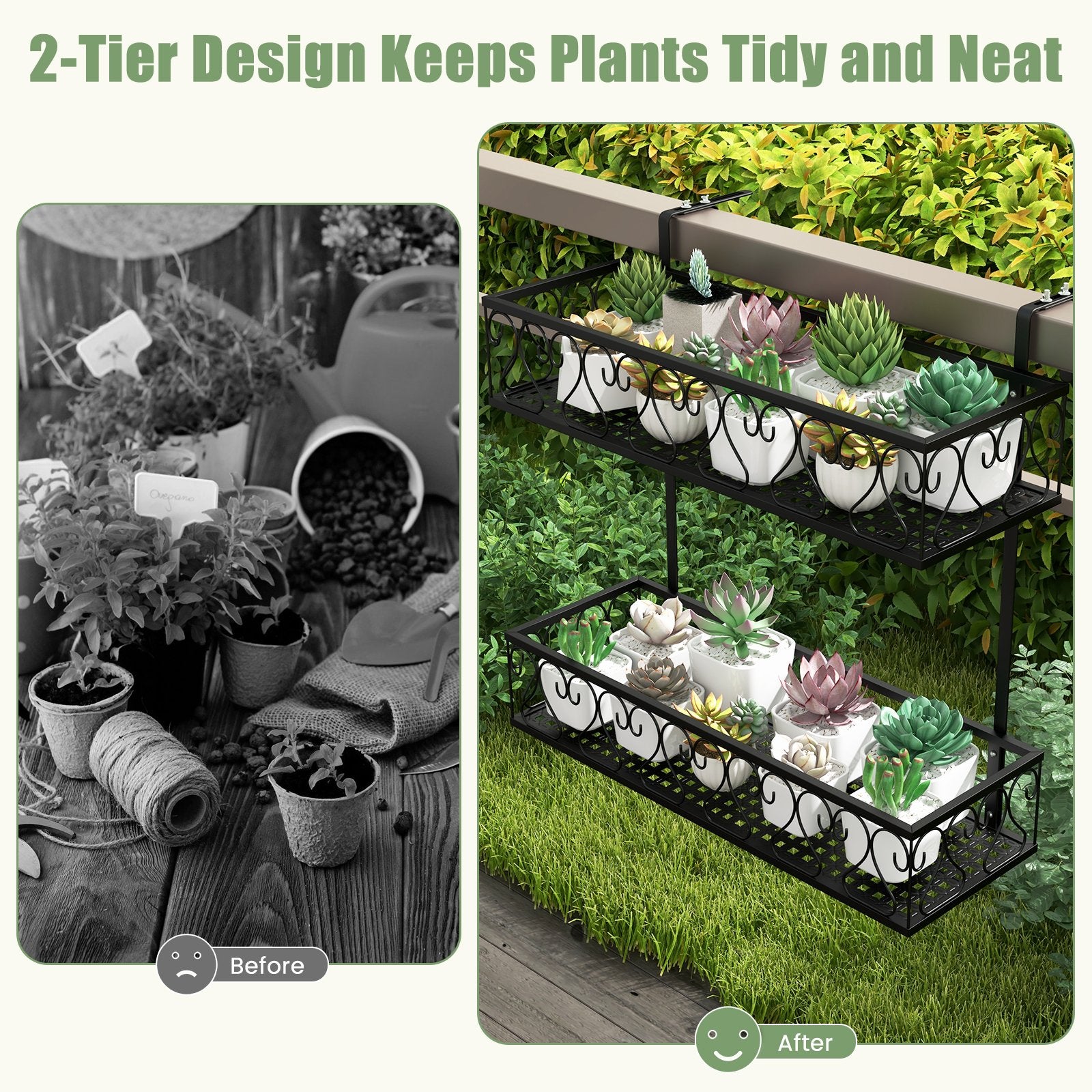 Flower Pot Holder with Adjustable Hooks and 2 Planter Baskets, Black at Gallery Canada