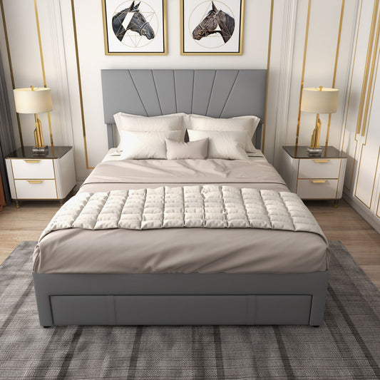 Queen Size Upholstered Bed Frame With Drawer, Adjustable Headboard, Gray Simple Bed Frame Gray at Gallery Canada