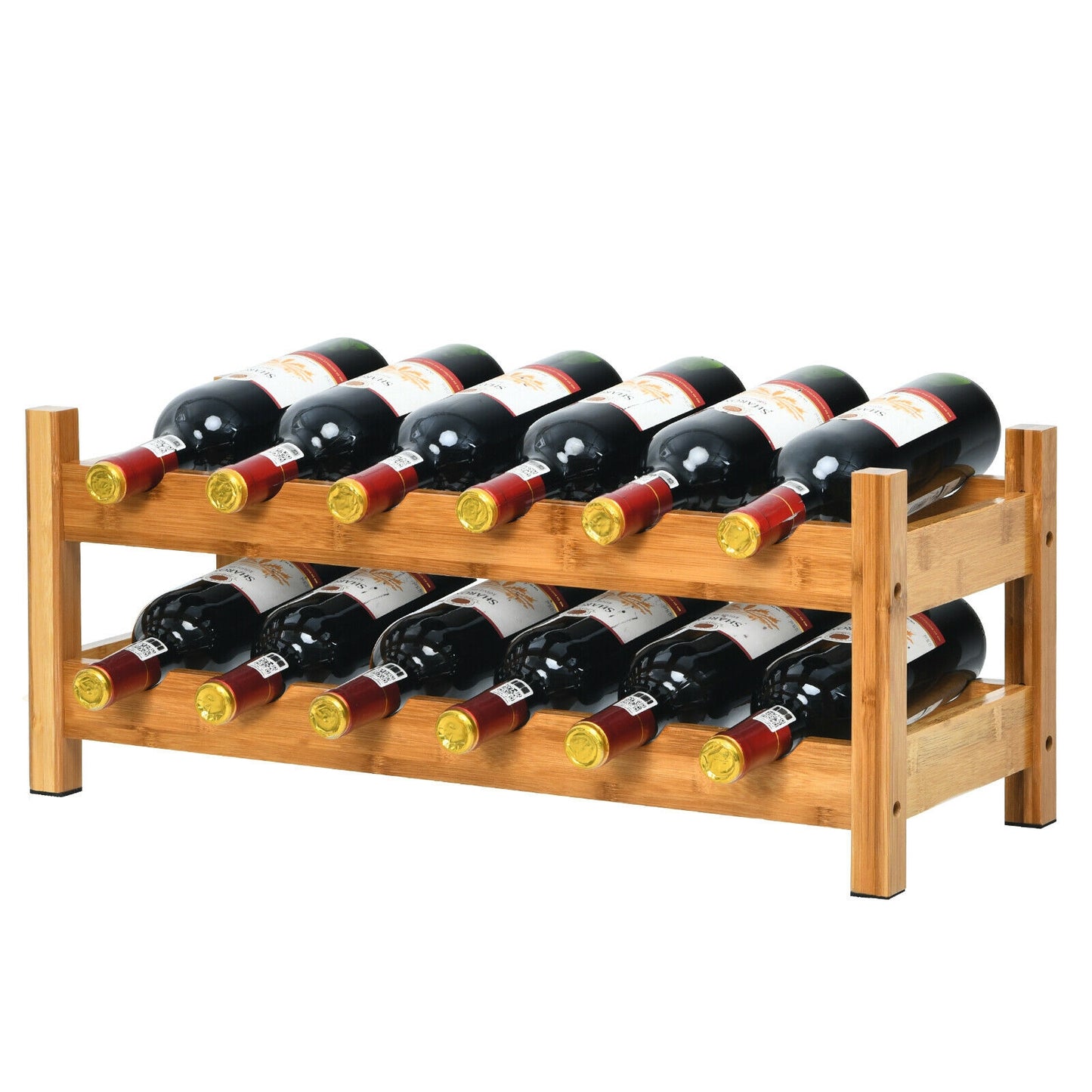 2-Tier 12 Bottles Bamboo Storage Shelf Wine Rack, Natural Wine Racks at Gallery Canada