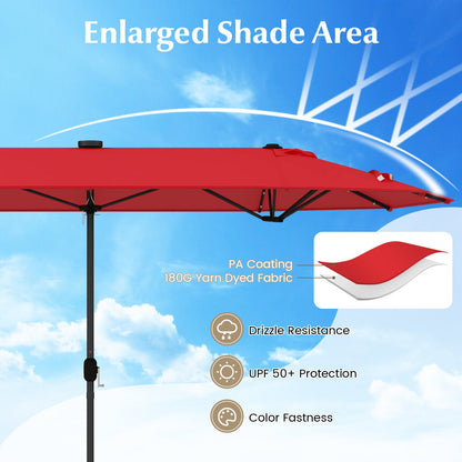13FT Double-sided Patio Umbrella with Solar Lights for Garden Pool Backyard, Red