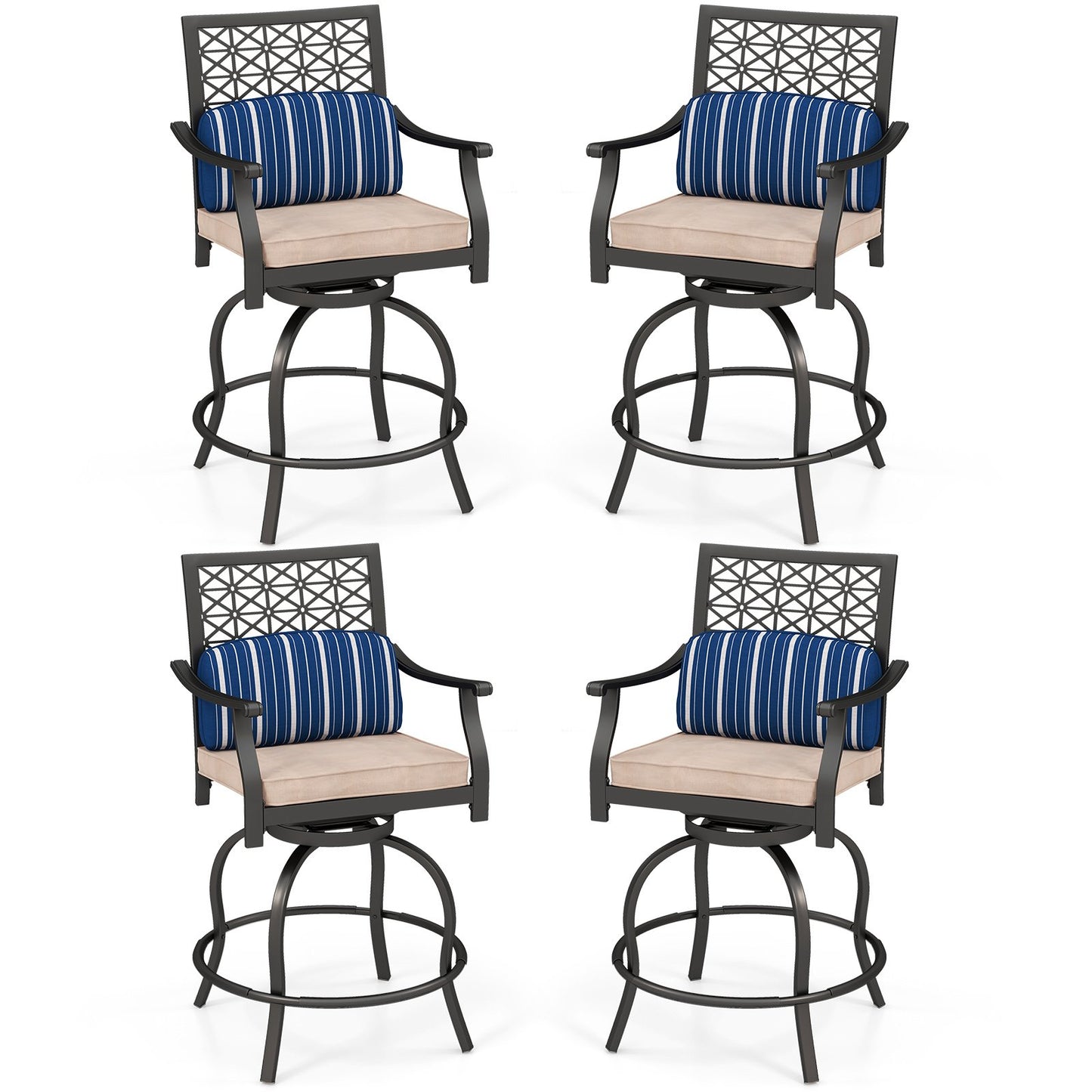Set of 2 Outdoor Bar Height Chair with Soft Cushions, Black