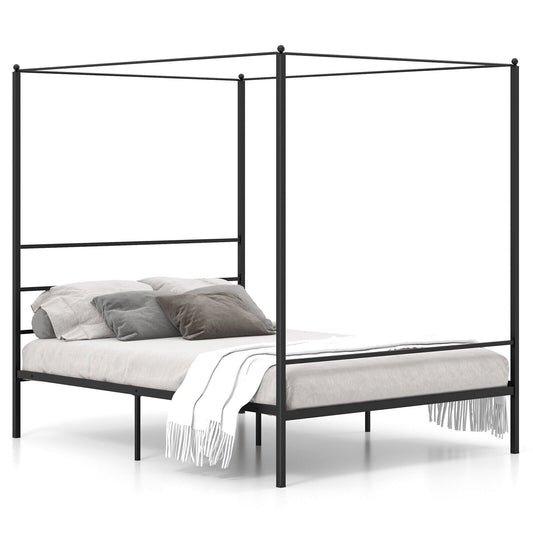 Twin/Full/Queen Size Metal Canopy Bed Frame with Slat Support-Queen Size, Black