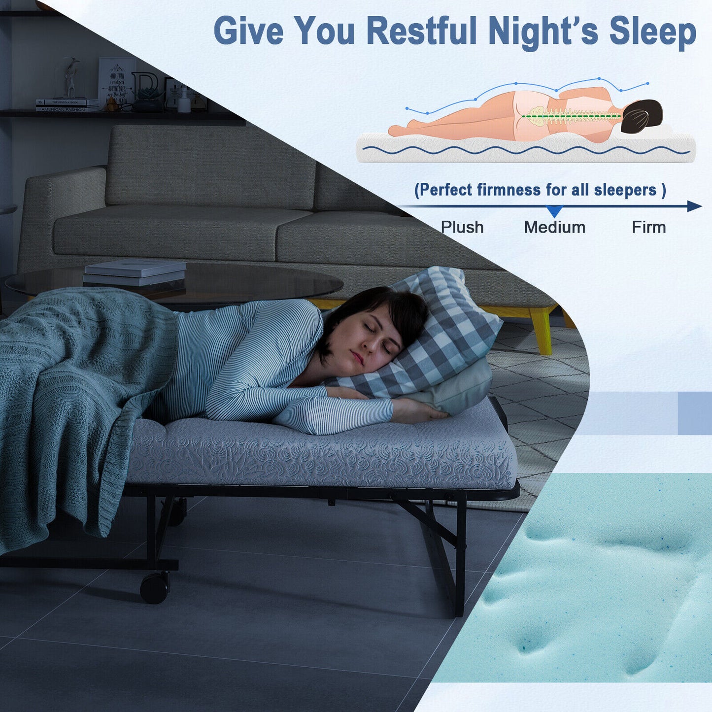 Twin Size Metal Folding Bed With Memory Foam Mattress