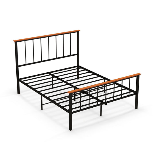 Full/Queen Bed Frame with Headboard and Footboard-Queen Size, Black