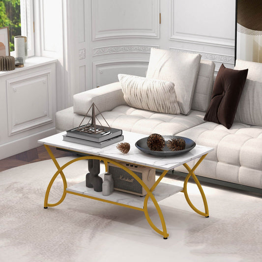 2-Tier Coffee Table, Rectangle, Gold, White Coffee Tables White at Gallery Canada