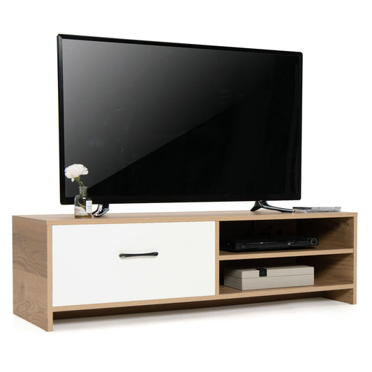 TV Stand for with 2 Open Shelf and Drawe for 55-Inch TV, Navy & Off White