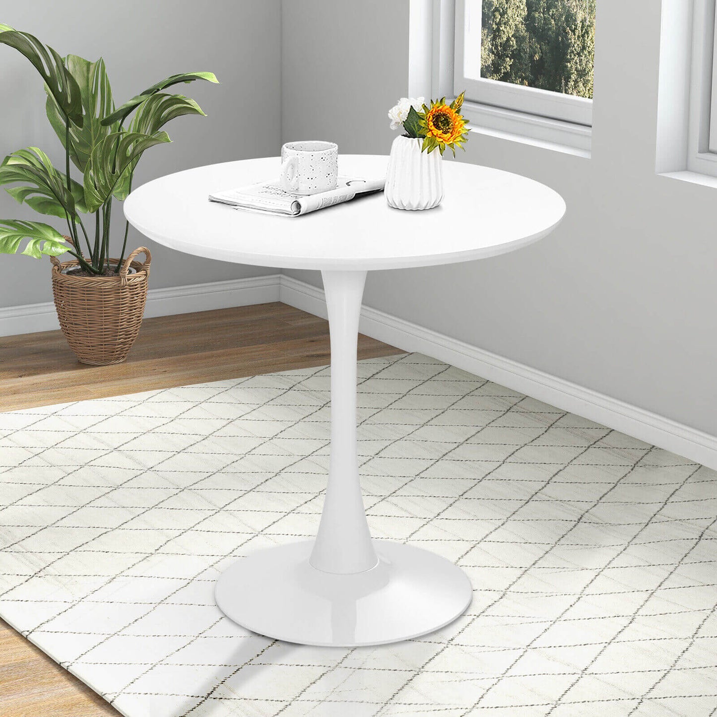 32 Inch Modern Tulip Round Dining Table with MDF Top, White