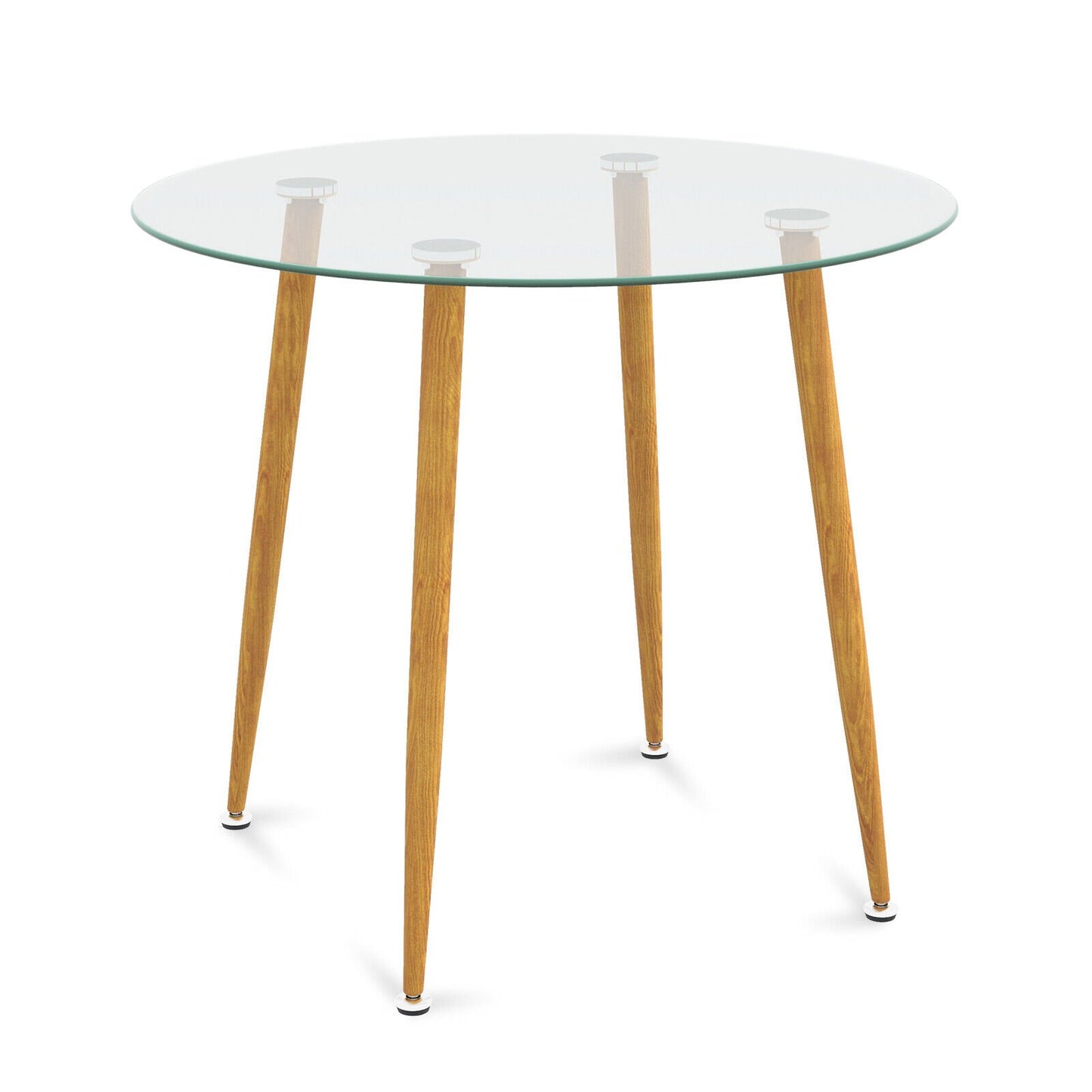 Round Glass Dining Table Leisure Coffee Table with Metal Legs, Natural