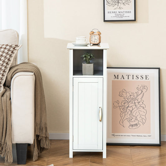 Freestanding Bathroom Cabinet, 1 Door, Open Shelf, White Floor Cabinets White at Gallery Canada