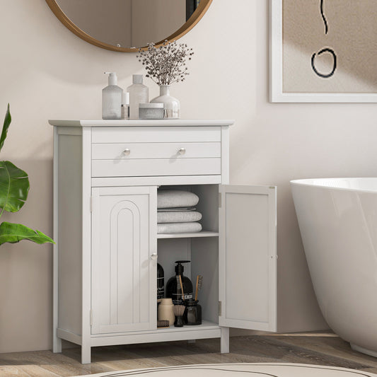 Free Standing Bathroom Storage Cabinet With Large Drawer, White Floor Cabinets White at Gallery Canada