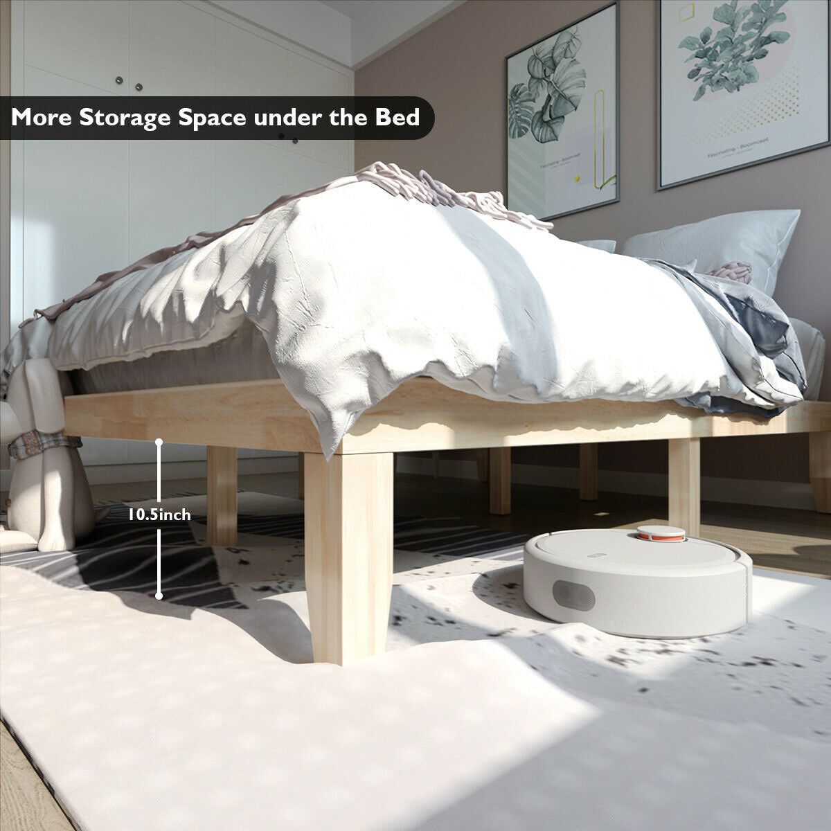 Queen Size 14 Inch Wooden Bed Frame, Natural Simple Bed Frame at Gallery Canada