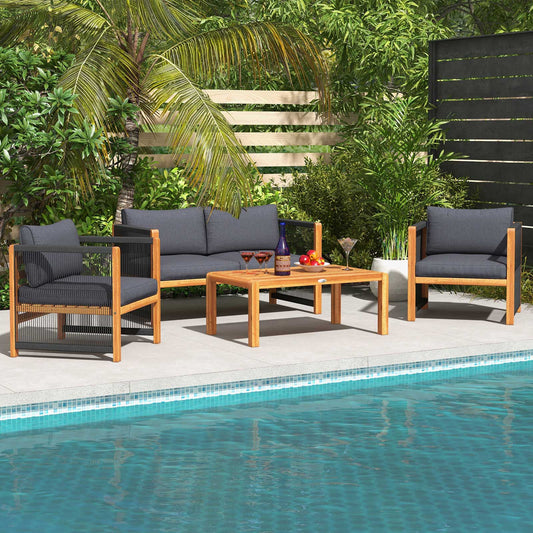 4-Piece Acacia Wood Outdoor Patio Furniture Set, Gray Patio Conversation Sets Gray at Gallery Canada