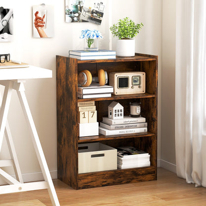 3-Tier Bookcase Open Display Rack Cabinet with Adjustable Shelves, Rustic Brown