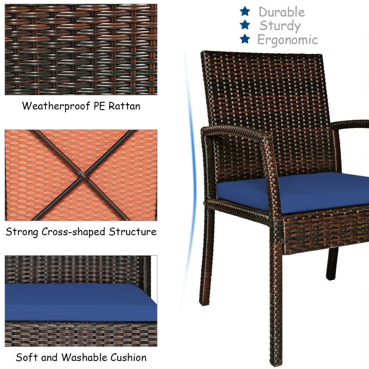 7Pcs Patio Rattan Cushioned Dining Set, Navy Patio Dining Sets at Gallery Canada