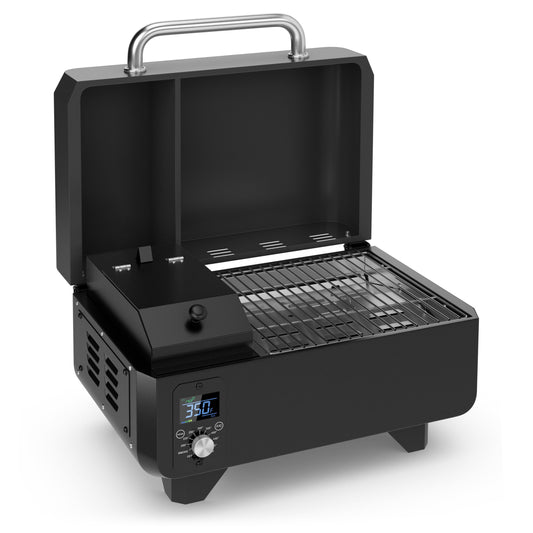 Outdoor Portable Tabletop Pellet Grill and Smoker with Digital Control System for BBQ, Black