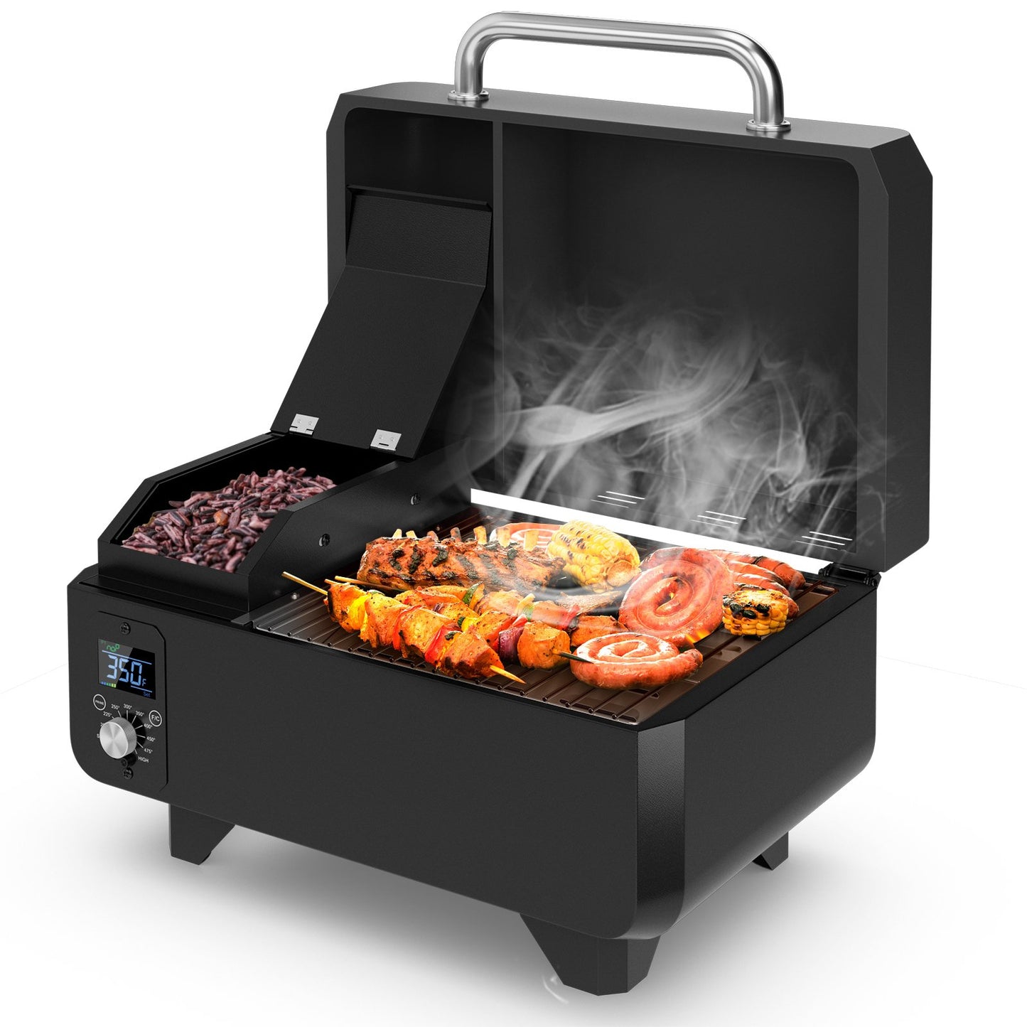 Outdoor Portable Tabletop Pellet Grill and Smoker with Digital Control System for BBQ, Black at Gallery Canada