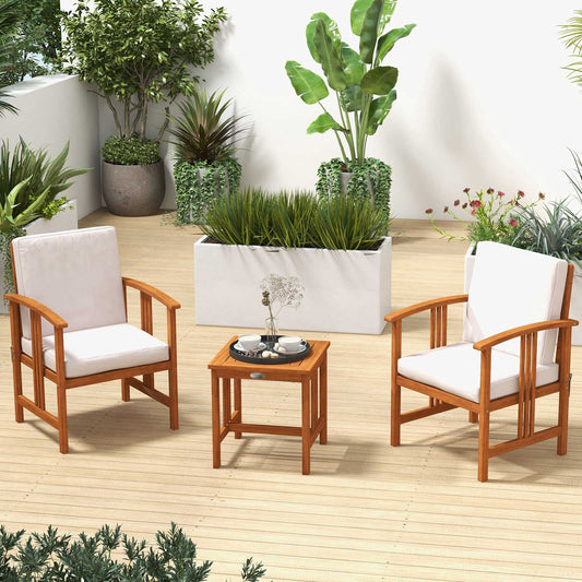3 Pcs Solid Wood Outdoor Patio Sofa Set, White Patio Conversation Sets White at Gallery Canada
