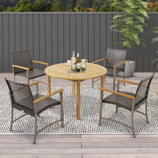 Set of 4 Patio Rattan Dining Chairs with Acacia Wood Armrests-Set of 4, Gray Patio Dining Chairs Gray at Gallery Canada