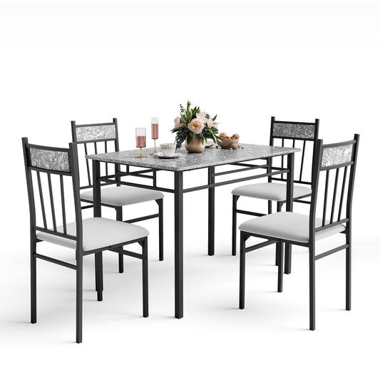 5 Pieces Faux Marble Dining Set Table with Solid Steel Frame, Gray at Gallery Canada
