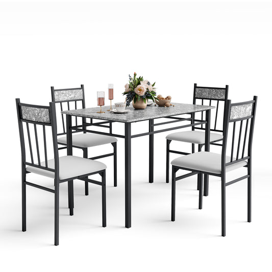 5 Pieces Faux Marble Dining Set Table with Solid Steel Frame, Gray Dining Room Sets Gray at Gallery Canada