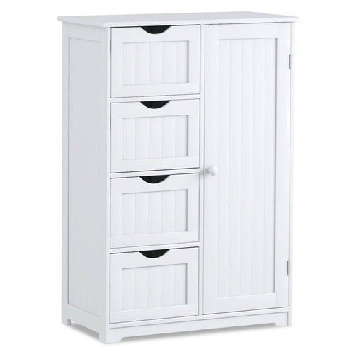 Standing Indoor Wooden Cabinet with 4 Drawers, White
