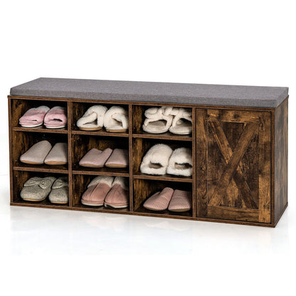9-cube Adjustable Storage Shoe Bench with Padded Cushion, Rustic Brown