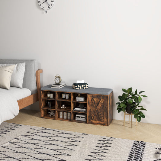 9-Cube Adjustable Storage Shoe Bench, Padded Cushion, Rustic Brown Shoe Racks & Storage Benches Rustic Brown at Gallery Canada