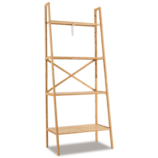 58 Inch 4-Tier Bamboo Ladder Bookshelf, Natural