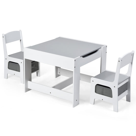 Kids Table Chairs Set With Storage Boxes Blackboard Whiteboard Drawing, White at Gallery Canada