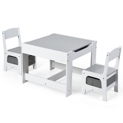 Kids Table Chairs Set With Storage Boxes Blackboard Whiteboard Drawing, White