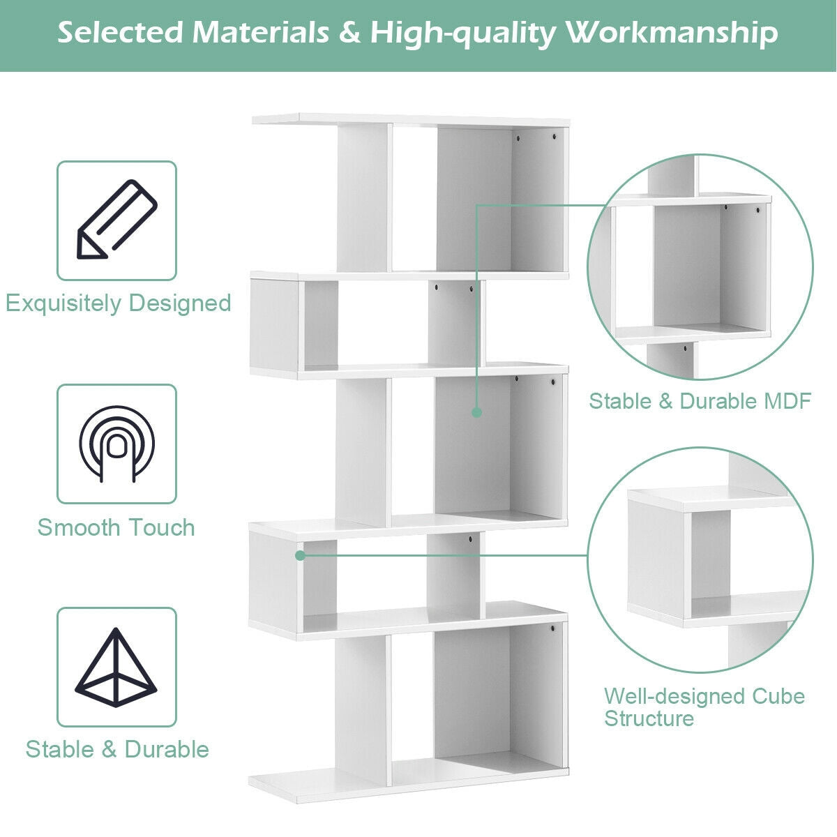 5 Cubes Ladder Shelf, Corner Bookshelf Display Rack, White Bookcases at Gallery Canada
