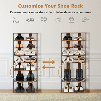 7 Tiers Vertical Shoe Rack for Front Door, Rustic Brown
