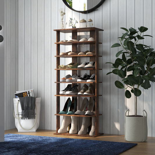 7 Tiers Vertical Shoe Rack, Rustic Brown