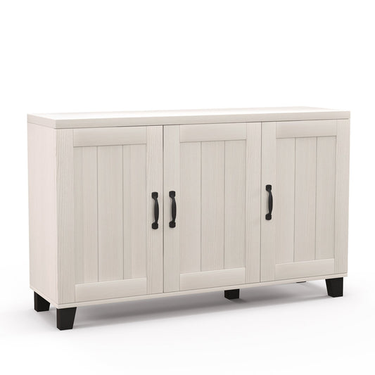 3-Door Buffet Sideboard with Adjustable Shelves and Anti-Tipping Kits-White Wash, White