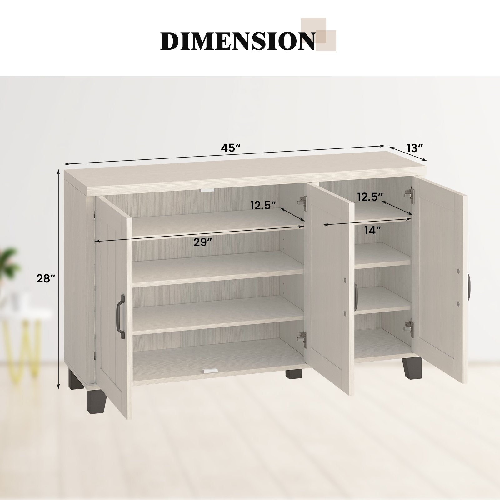 3-Door Buffet Sideboard with Adjustable Shelves and Anti-Tipping Kits-White Wash, White at Gallery Canada